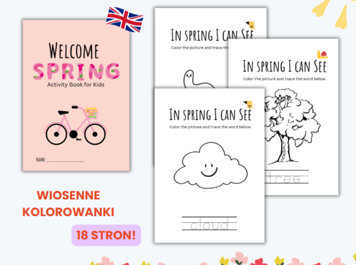 WIOSENNE KOLOROWANKI, SPRING COLORING BOOK, IN ENGLISH, PO ANGIELSKU