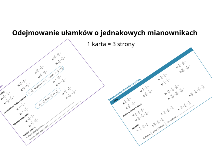 ODEJMOWANIE UŁAMKÓW O JEDNAKOWYCH MIANOWNIKACH – karta pracy, która naprawdę działa