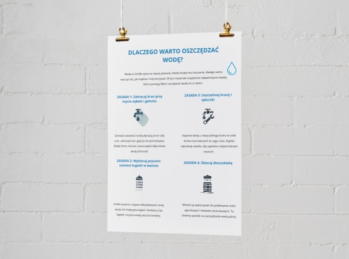 Plakat o wodzie i jej oszczędzaniu