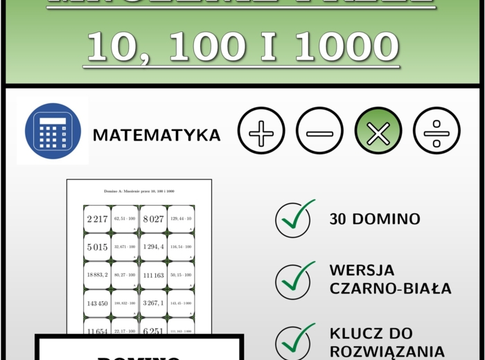 Domino - Mnożenie przez 10, 100 i 1000 | matematyka