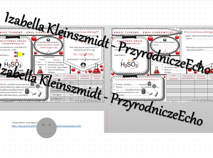 Minizestaw na temat „Kwasy tlenowe – kwas siarkowy(IV)” – sketchnotka + karta pracy w power point + gratisowy link do prezentacji multimedialnej niekomercyjnej wykonanej w genial.ly do indywidualnego pobrania i użycia do celów niekomercyjnych. Chemia 7 l