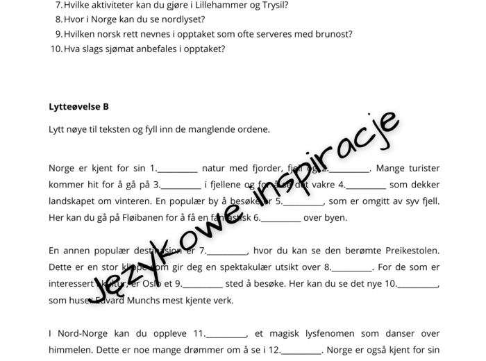 Darmowe karty pracy j. norweski_På ferie i Norge A2