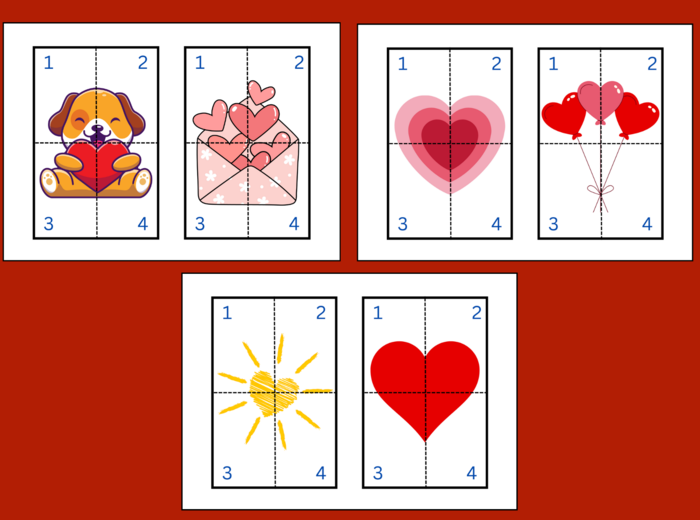 WALENTYNKI – puzzle – układanka- układanki – biblioteka – świetlica – przedszkole – 12 wersji