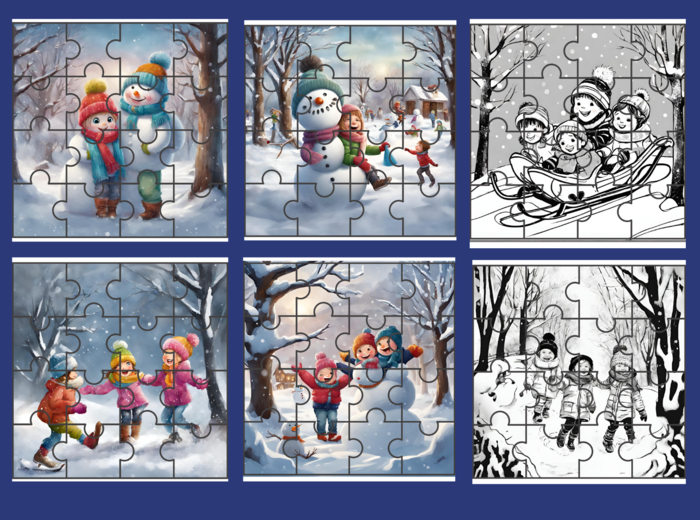 ZIMA- PUZZLE - 8 obrazków - ćwiczenia redakcyjne