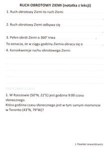 Ruch obrotowy Ziemi (karta pracy)