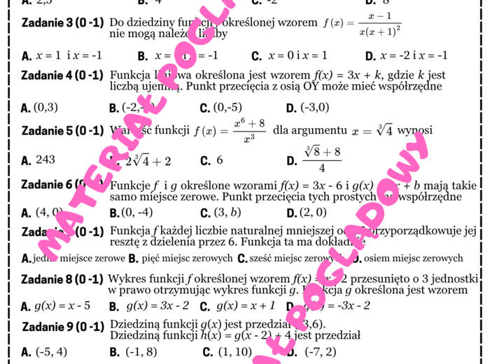 Mini matura. Matematyka - własności funkcji.