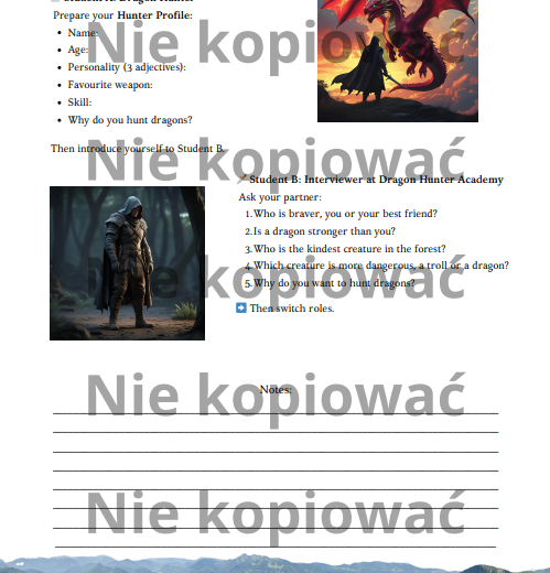 Dragon Hunter Academy: karta pracy + scenariusz lekcji A2+/B1