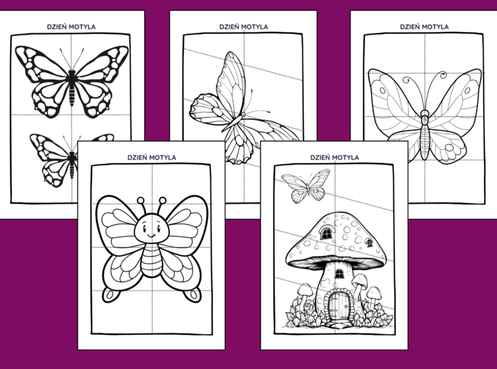 DZIEŃ MOTYLA – układanki – układanka – puzzle – kolorowanka – kolorowanki – 10 szt. – WIOSNA – biblioteka – świetlica – przedszkole