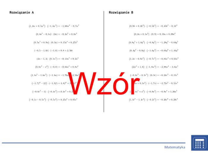 Mnożenie wielomianu przez jednomian (liczby dziesiętne) | matematyka, algebra | 26 kolumn