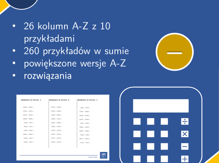 Odejmowanie do miliona | matematyka | 26 kolumn