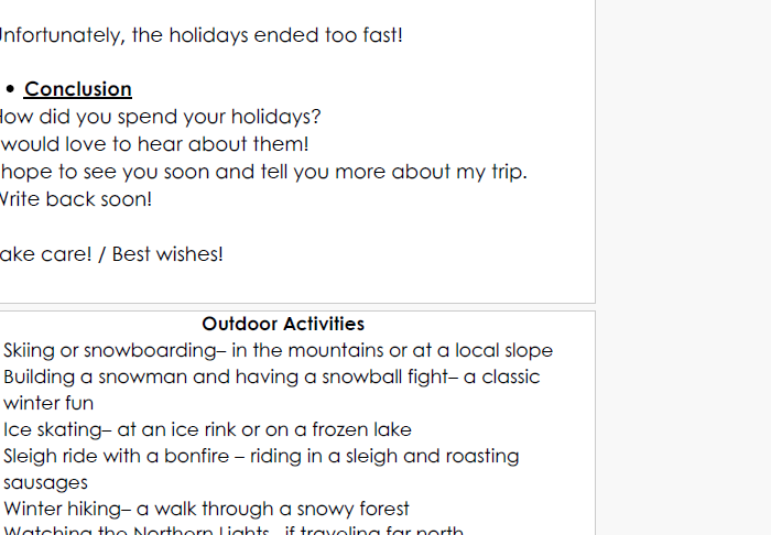 Writing a letter about winter break
