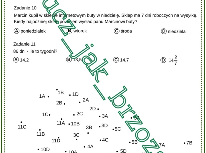 Karta pracy, połącz kropki, obliczenia zegarowe i kalendarzowe, klasa 6, kalendarz i czas
