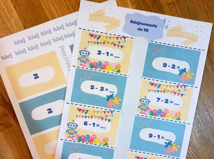 Oblicz i sprawdź! Zestaw: dodawanie do 10 do druku + odejmowanie do 10 do druku. Karty pracy do złożenia.