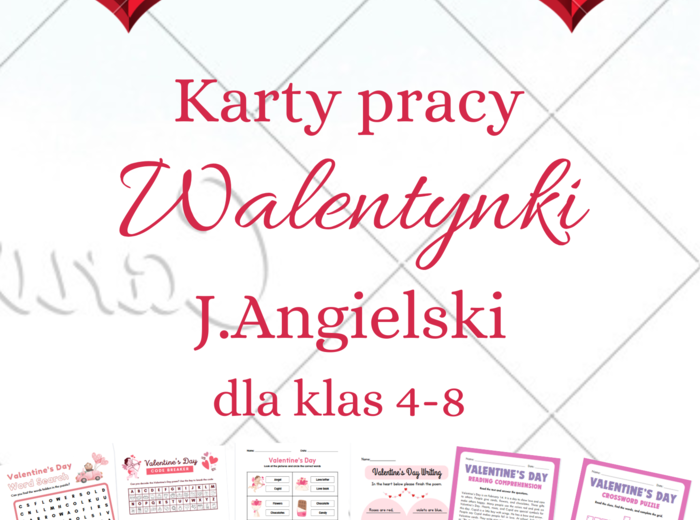 💘 Walentynkowe Karty Pracy – Język Angielski dla klas 4–8 Stwórz wyjątkową lekcję pełną emocji, zabawy i nauki!
