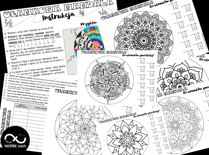 Projekt matematyczny: Ułamkowa Mandala. Projekt Math & Art. Ułamki zwykłe (opcje dodatkowe: ułamki dziesiętne i procenty).