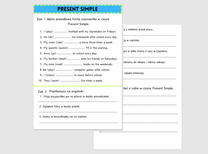 Present Simple - łatwe ćwiczenia dla początkujących - klasa 4