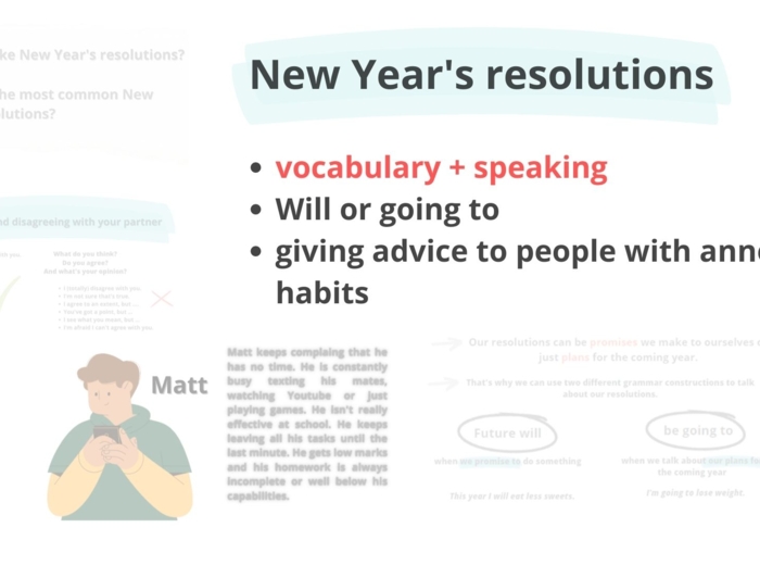 Postanowienia noworoczne, New Year's resolutions, be going to, Future will, matura, speaking
