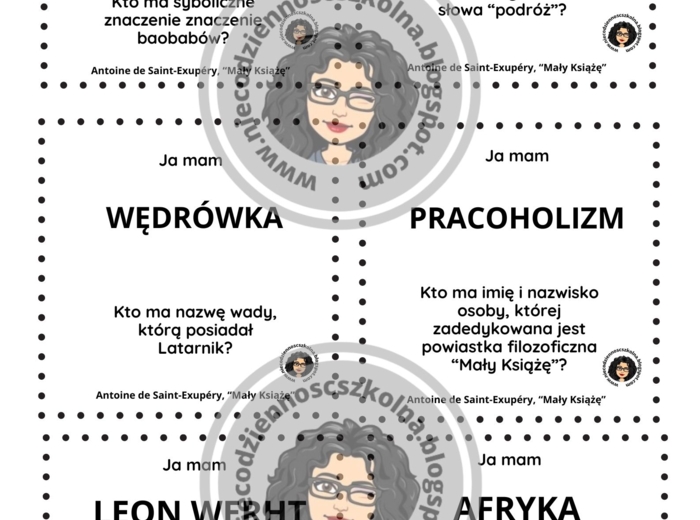 Pakiet 8 gier "Kto ma...? Ja mam..." do powtórek z lektur obowiązkowych w klasach 7 i 8.