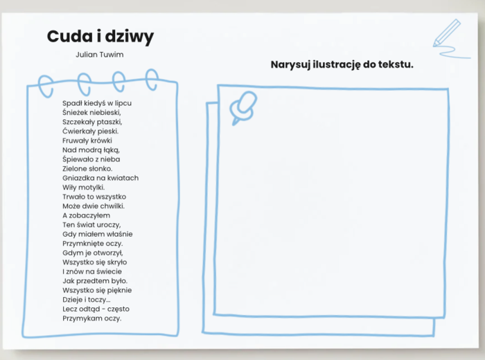 "Cuda i dziwy" praca z wierszem