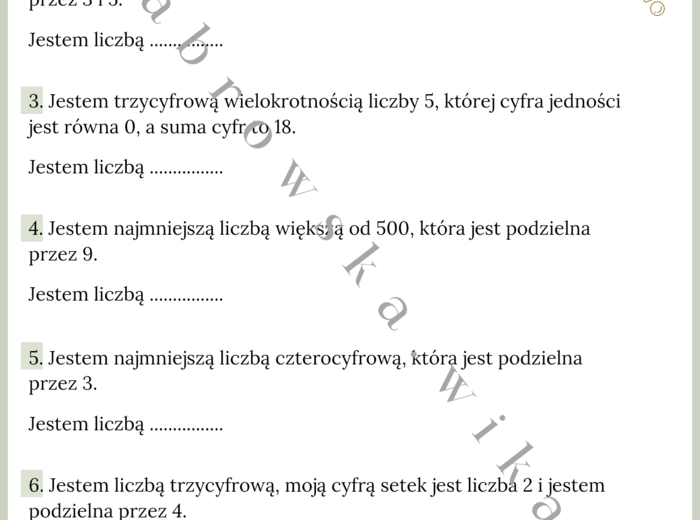 Własności liczb i cechy podzielności - zagadki