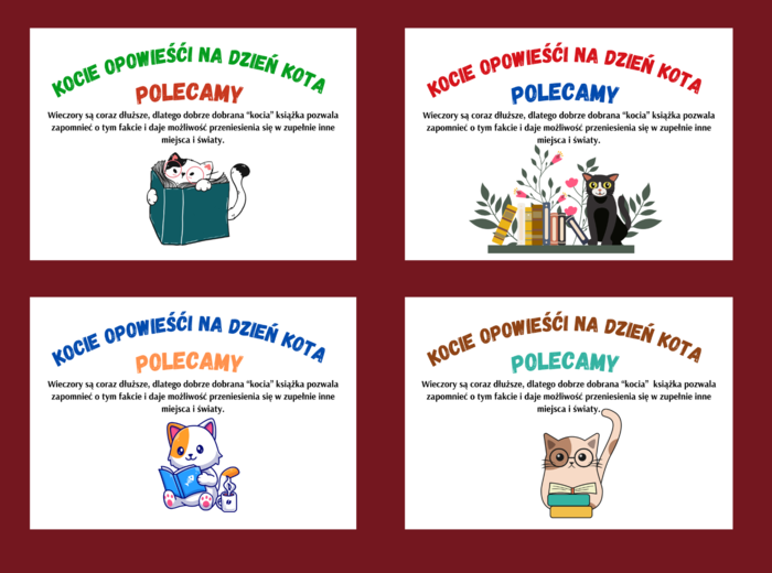 DZIEŃ KOTA biblioteka – gazetka- wystawka – napis – 7 wersji - w poziomie