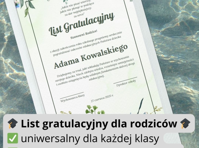 ✉️ List gratulacyjny dla rodziców – uniwersalny szablon na zakończenie roku