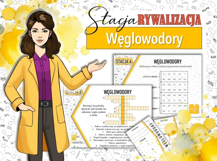 Stacja: RYWALIZACJA! Klasa 8. Chemia. Węglowodory. Powtórzenie wiadomości. Stacje zadaniowe. Praca grupowa. Zadanie. Gra dydaktyczna. MOC powtórki.