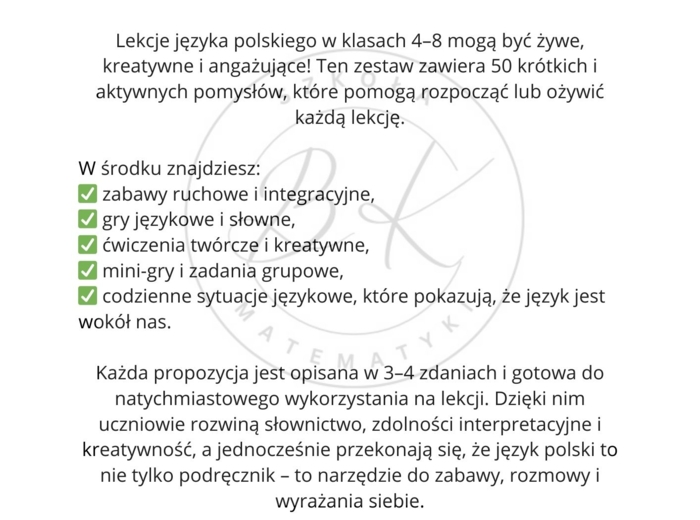 50 aktywnych pomysłów na rozpoczęcie lekcji- język polski