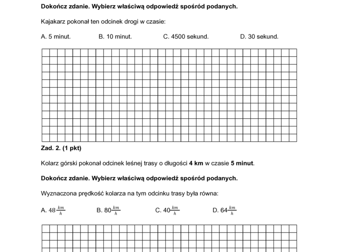 Zadania egzaminacyjne – Droga, prędkość, czas