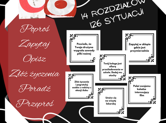 E8 Karty sytuacyjne funkcje językowe egzamin ósmoklasisty rozdziały 1-14