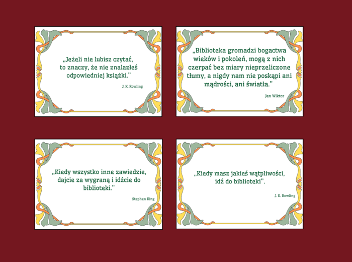 MIESIĄC BIBLIOTEK SZKOLNYCH – biblioteka – gazetka – cytaty – wersja 2
