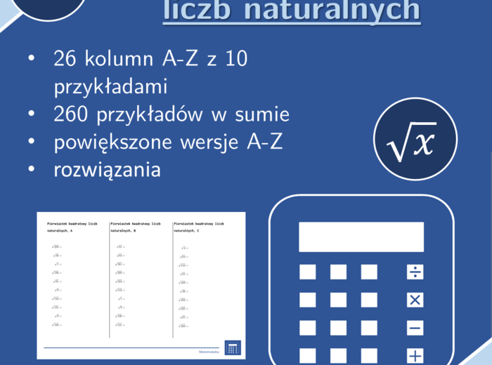 Pierwiastek kwadratowy liczb naturalnych | matematyka | 26 kolumn