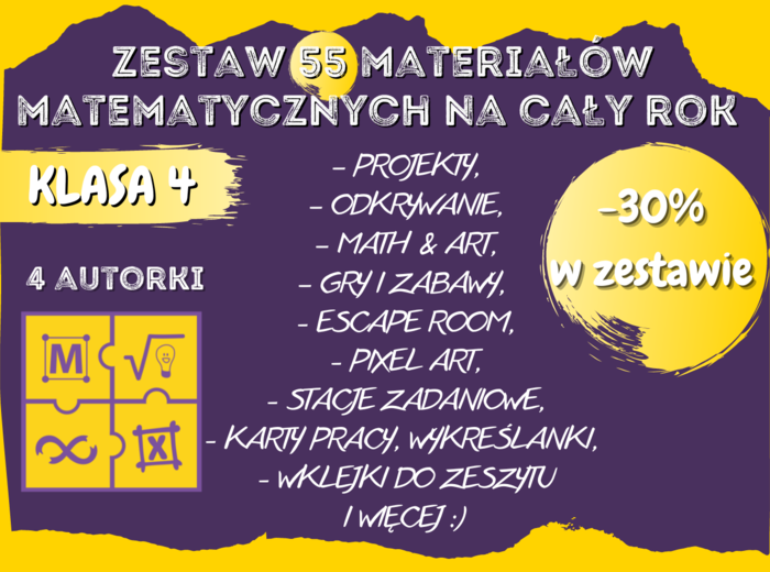 Zestaw materiałów matematycznych na cały rok szkolny dla klasy 4