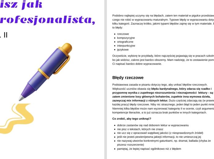 Pisz jak profesjonalista cz. II, poradnik dla maturzysty, błędy z wypracowań, pdf 13 stron