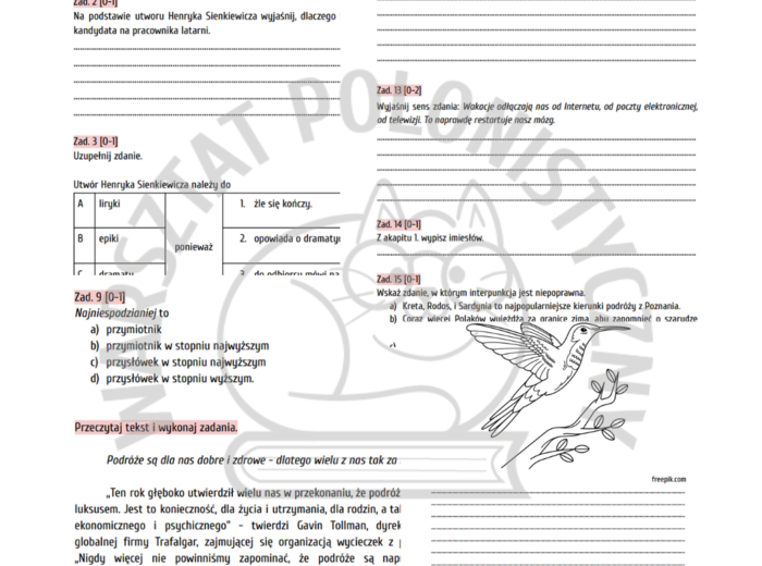 Egzamin ósmoklasisty - przykładowy arkusz nr 2 / Latarnik / podróże / Mały Książę