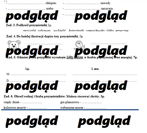 Przymiotnik - kartkówka, sprawdzian dla kl. 4