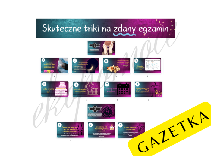 Pomysł na gazetkę szkolną - Skuteczne triki na zdany egzamin - Gazetka szkolna na egzamin ósmoklasisty/gazetka szkolna na maturę