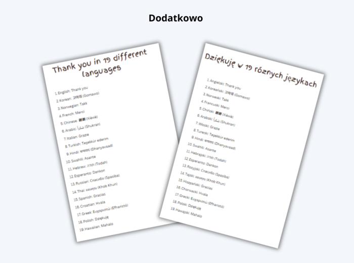 Thank you Domino na Europejski Dzień Języków - Dziękuję w 19 różnych językach - 2 wersje językowe- język polski, język angielski