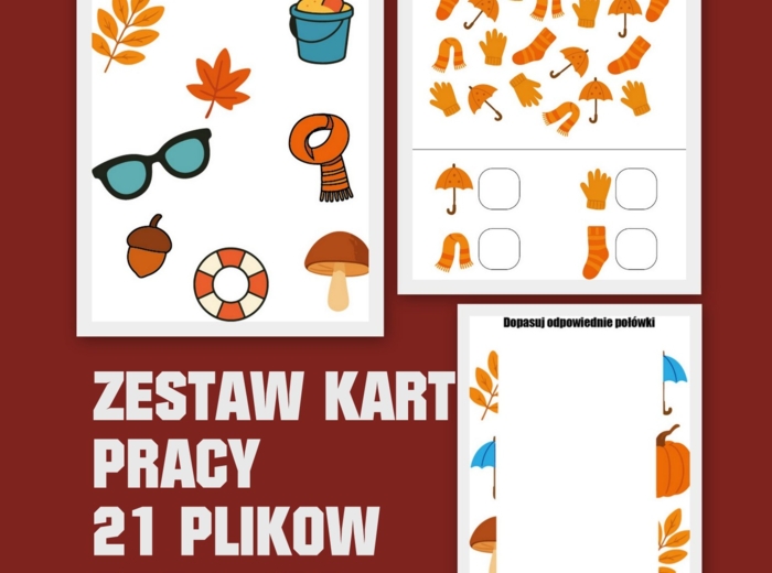 Jesienne karty pracy - przedszkole 21 x pdf i jpg
