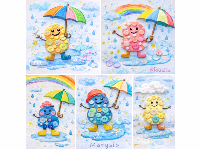 Deszczowe stworki z guzików