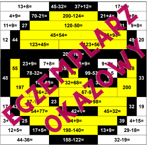 Dodawanie i odejmowanie do 200 kolorowanka kodowanka