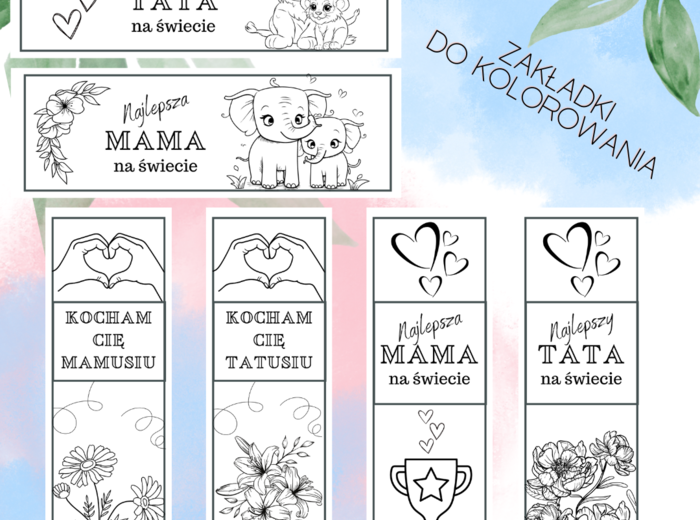 Zakładki do kolorowania Dzień Mamy, Dzień Taty