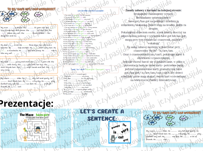 Zestaw gramatyczny czasowniki have got can to be is are am