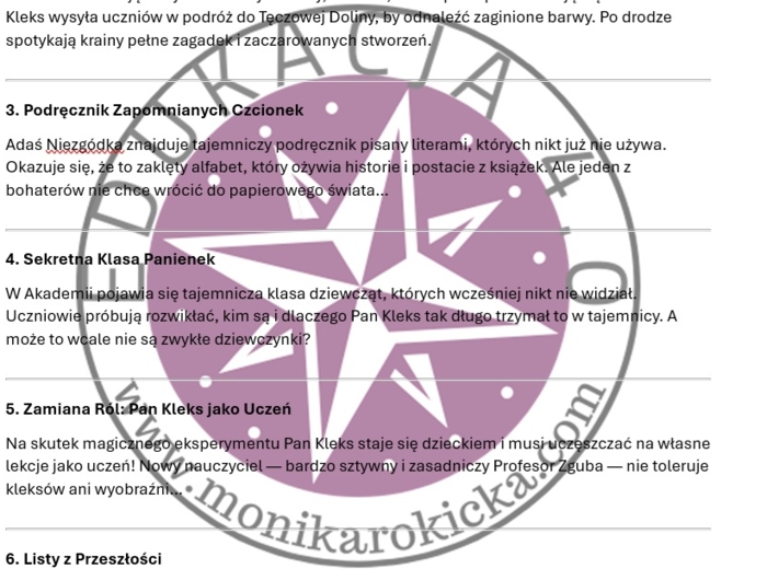 "Akademia Pana Kleksa" - tematy opowiadan twórczych