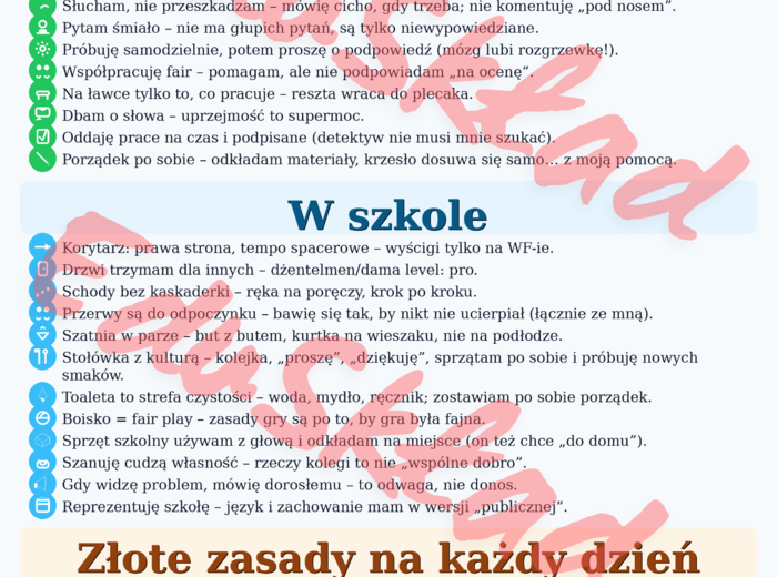 Obowiązki ucznia – plakat do druku + strona na podpisy