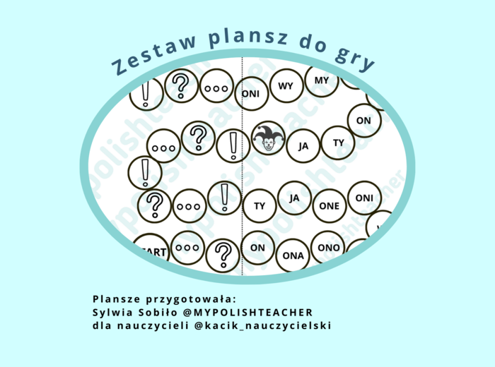 Uniwersalna plansza do gry + plansza zaimki osobowe - zestaw dla polonistów i nauczycieli języka polskiego jako obcego