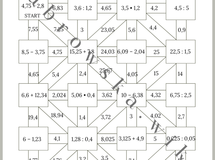 Wielkanocny labirynt matematyczny - ułamki dziesiętne