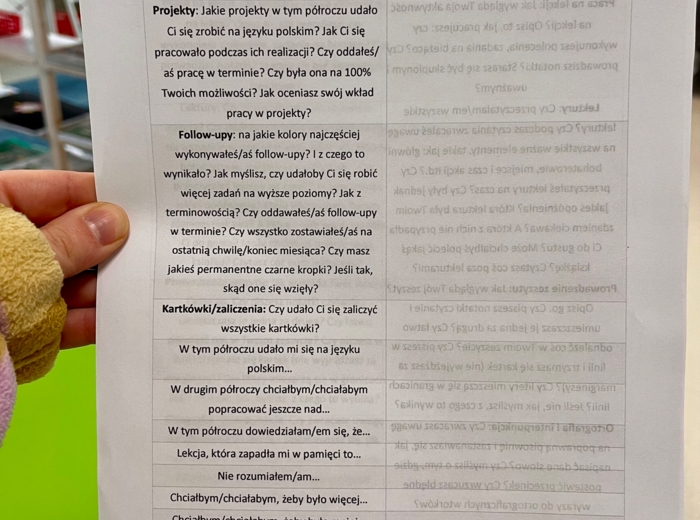 TABELKA Z SAMOOCENĄ UCZNIA - język polski