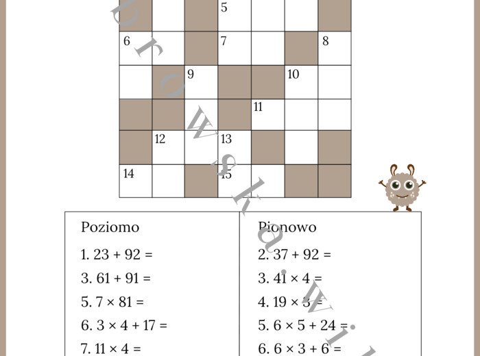 Działania - krzyżówka