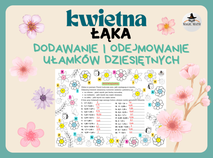 KWIETNA ŁĄKA - dodawanie i odejmowanie pamięciowe ułamków dziesiętnych
